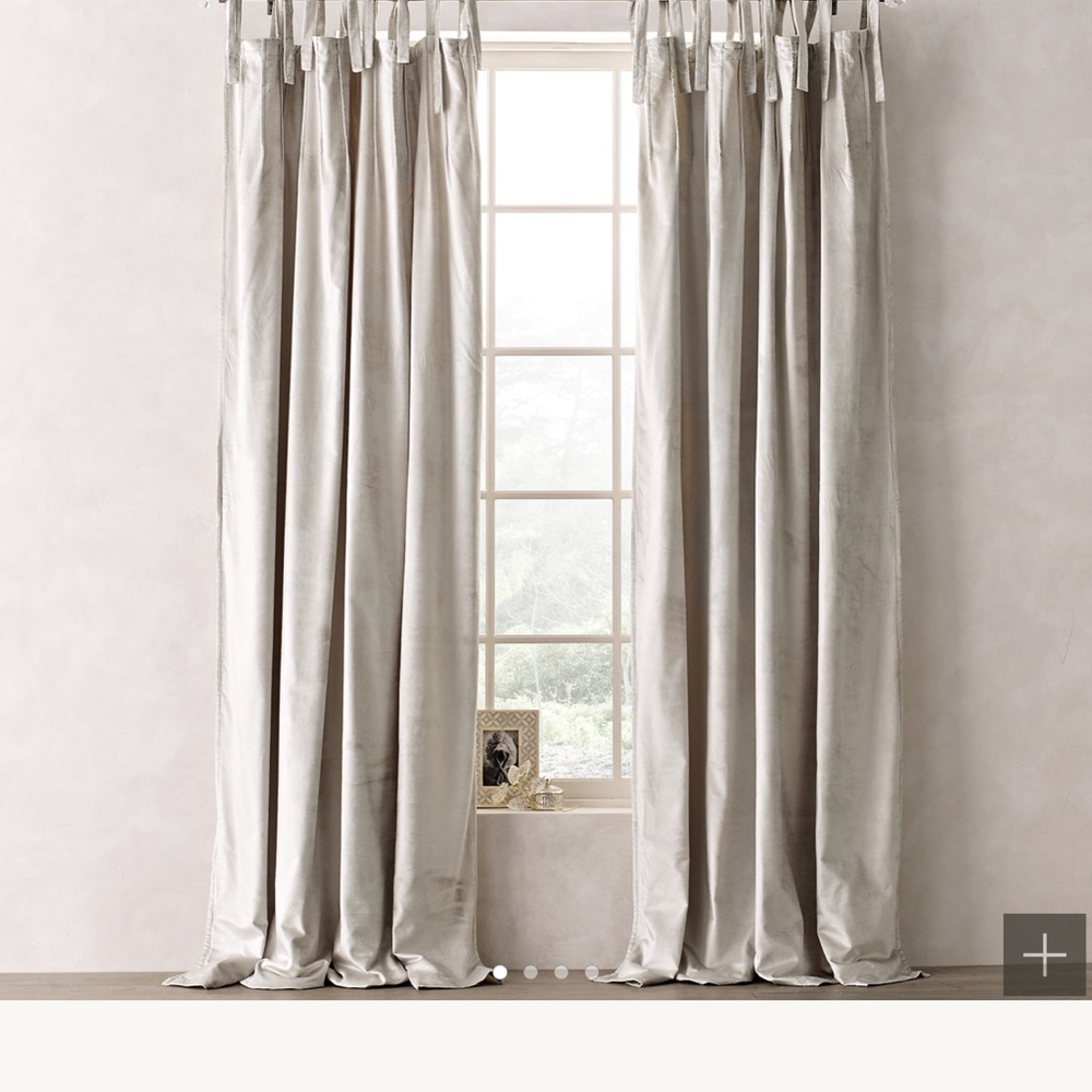 RH Teen Luster Velvet curtain panels.  Grey.  96”x50”.